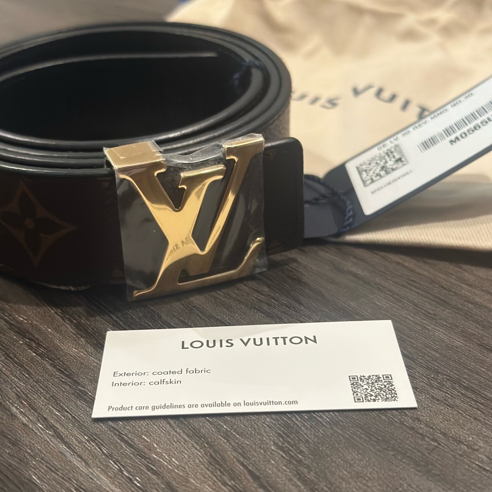 Louis Vuitton Black Belt with Gold Buckle